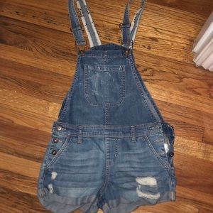 Denim overall shorts